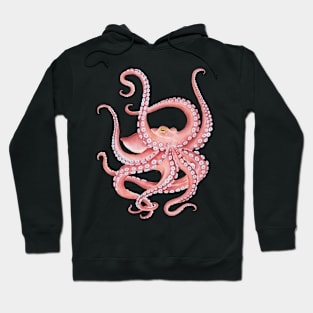 Red Dancing Octopus Watercolor Ink Art Hoodie